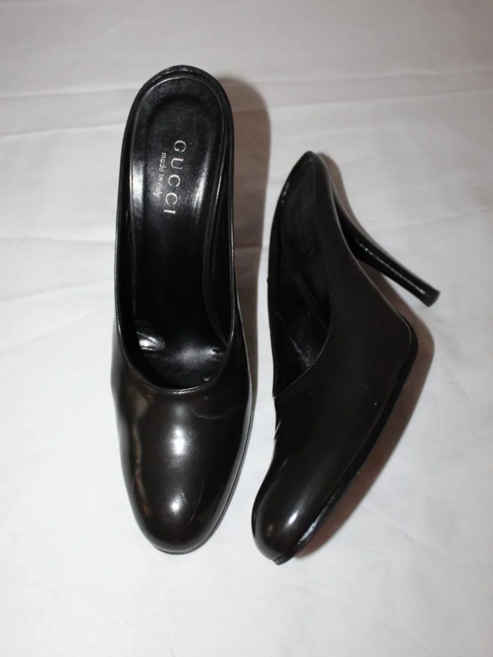 Gucci Black Leather Heels Mules Slip Ons Pumps 9.5